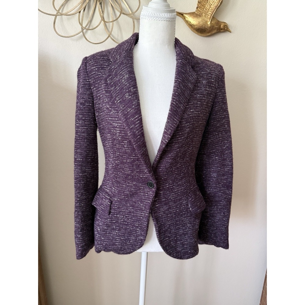 Cartonnier Anthropologie XS Purple Tweed Blazer Jacket‎ Wool Blend Lined
